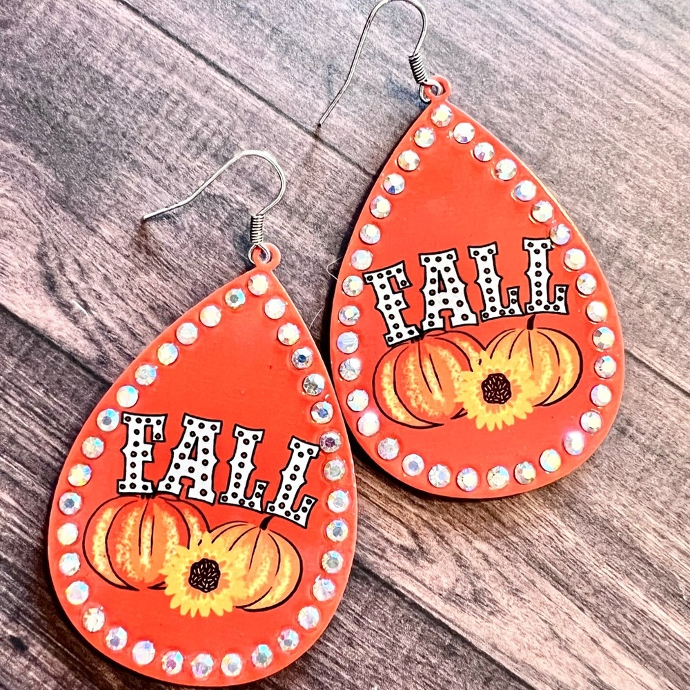 FALL Teardrop Earrings with Pumpkin • Sunflower • Rhinestones